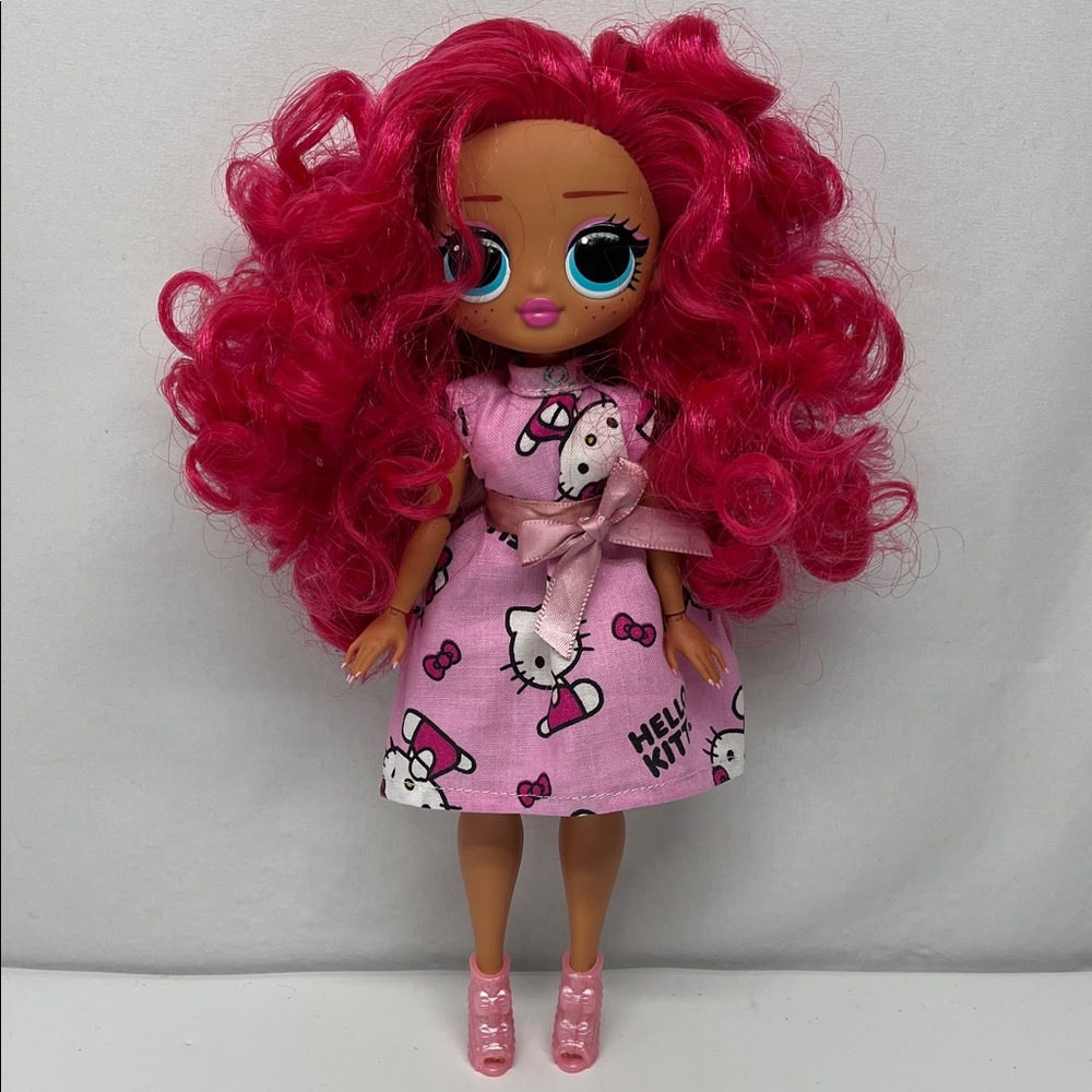 lol Surprise in a Hello Kitty Outfit with Bright Pink Hair